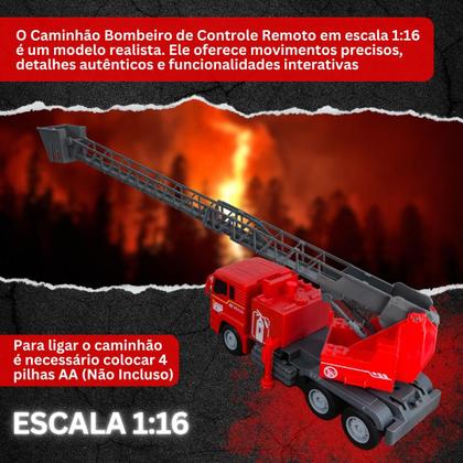 Imagem de Caminhão Bombeiro com Controle Remoto 116 Luz de LED Escada Manual Encaixe para Peças Tipo LEGO