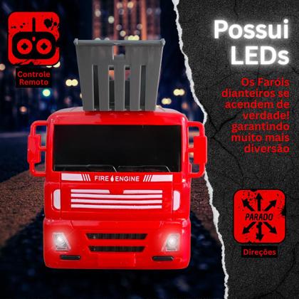 Imagem de Caminhão Bombeiro com Controle Remoto 116 Luz de LED Escada Manual Encaixe para Peças Tipo LEGO