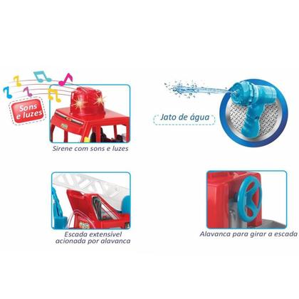 Imagem de Caminhão Bombeiro Fire Grande 58cm Com Escada Som Luz Água - Magic Toys