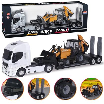 Imagem de Caminhão Brinquedo Iveco Plataforma c/ Retroescavadeira Case Brinquedo Menino