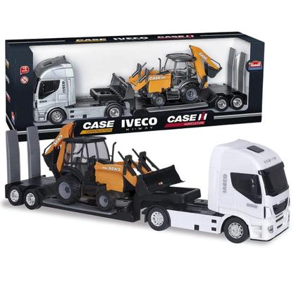 Imagem de Caminhão Brinquedo Iveco Plataforma c/ Retroescavadeira Case Brinquedo Menino