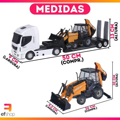 Imagem de Caminhão Brinquedo Iveco Plataforma c/ Retroescavadeira Case Brinquedo Menino