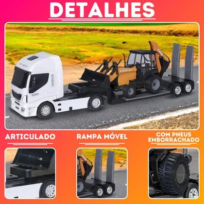 Imagem de Caminhão Brinquedo Iveco Plataforma c/ Retroescavadeira Case Brinquedo Menino