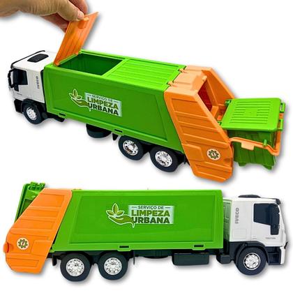 Imagem de Caminhão Brinquedo Lixo Coletor Miniatura Iveco Escala 1:30