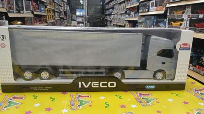 Imagem de Caminhão Brinquedo Miniatura Iveco S-Way Toco Carreta Baú Cor:Prata