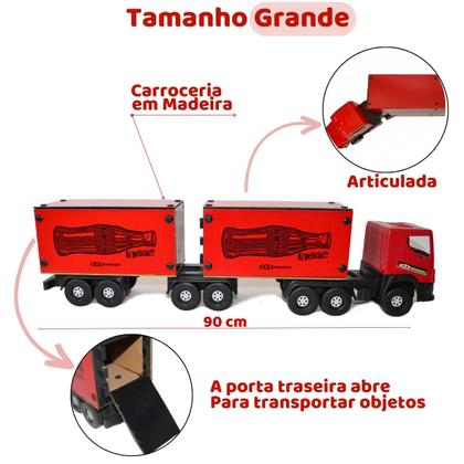 Imagem de Caminhão Carreta Brinquedo Grande Bitrem 65cm Madeira