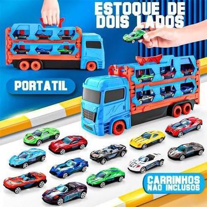 Imagem de Caminhão Cegonha 2 Em 1 Vira Pista Lançador + 2 Carrinhos