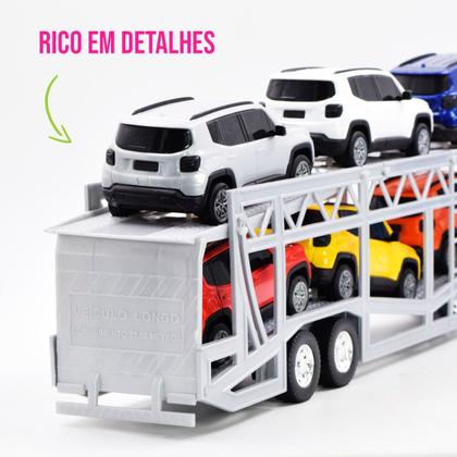 Imagem de Caminhão Cegonha Jeep Iveco S-Way Miniatura Coleção Carrinhos Brinquedo Resistente Infantil Criança