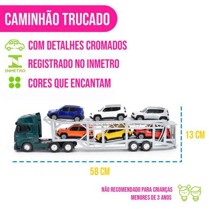 Imagem de Caminhão Cegonha Jeep Iveco S-Way Miniatura Coleção Carrinhos Brinquedo Resistente Infantil Criança