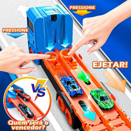 Imagem de Caminhão Cegonha Que Vira Pista De Brinquedo Para Meninos - Dm Toys