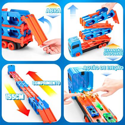 Imagem de Caminhão Cegonha Que Vira Pista De Brinquedo Para Meninos - Dm Toys