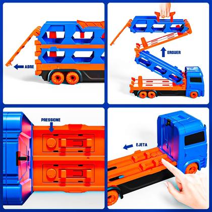 Imagem de Caminhão Cegonheira Carreta Grande Vira Pista 1,64 m Lançador 6 Carrinhos - For Kids