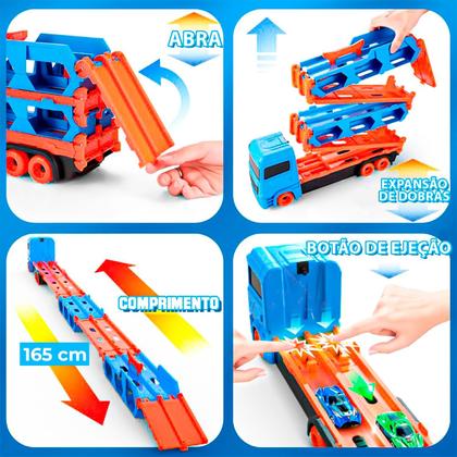 Imagem de Caminhão Cegonheira Carreta Grande Vira Pista 1,64 m Lançador 6 Carrinhos - For Kids