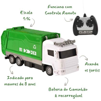 Imagem de Caminhao Coletor Controle Remoto Recarregavel Lixeiro Luzes Reciclavel CKS