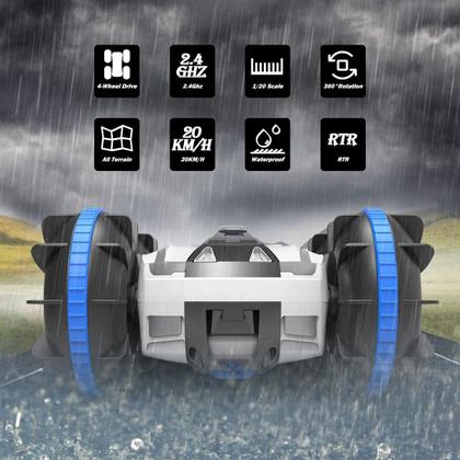 Imagem de Caminhão de barco de carro de controle remoto - 2.4GHz anfíbio 4WD Stunt RC Cars para crianças Presentes Brinquedos de piscina de água para 3 4 5 6 7 8 9 anos meninos meninas, azul