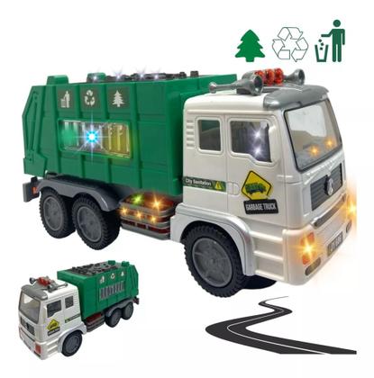 Imagem de Caminhão De Lixo Brinquedo Infantil Coletor Ecológico Reciclagem Bate E Volta Com Luz E Som Didático
