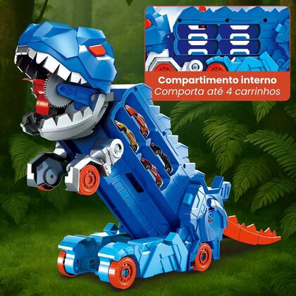 Imagem de Caminhão Dinossauro Pista de Carrinho Infantil Maleta para 18 Carrinhos