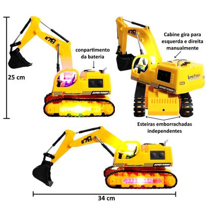 Imagem de Caminhão Escavadeira de Controle Luz Som Trator Recarregável