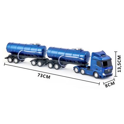 Imagem de Caminhão Mercedes-Benz Actros Rodotrem Tanque Miniatura Brinquedo Realista Colecionável Rodas Cromadas