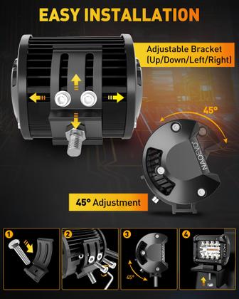 Imagem de Caminhão offroad LED Pod Lights NAOEVO de 10 cm, âmbar branco, pacote com 2 unidades