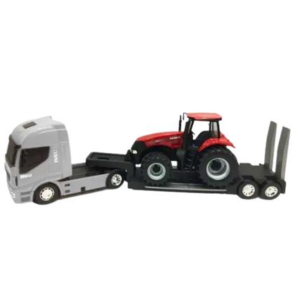 Imagem de Caminhão Plataforma Iveco Hi-Way Com Trator Case 340 - Brinquedo Infantil De Transporte De Máquinas - Usual