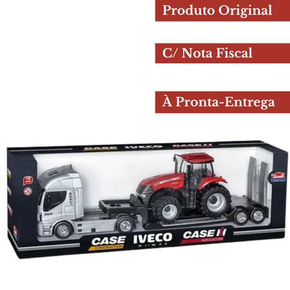 Imagem de Caminhão Plataforma Iveco Hi-Way Com Trator Case 340 - Brinquedo Infantil De Transporte De Máquinas - Usual