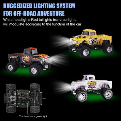 Imagem de Caminhão RC Dingdongwu Mini escala 1:64 com LED de controle de APP verde