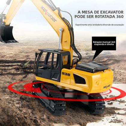 Imagem de Caminhão RC Em Escala 1/24, Escavadora Com Controle Remoto 9CH, Simulação De Som E Luz, Veículo De