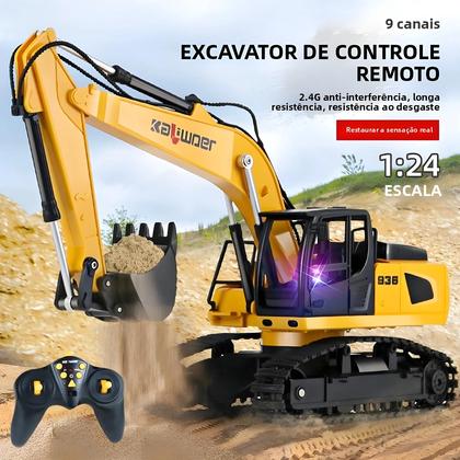 Imagem de Caminhão RC Em Escala 1/24, Escavadora Com Controle Remoto 9CH, Simulação De Som E Luz, Veículo De