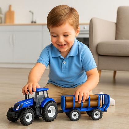 Imagem de Caminhão Trator de Plantação Reboque Carreta de Carga Azul