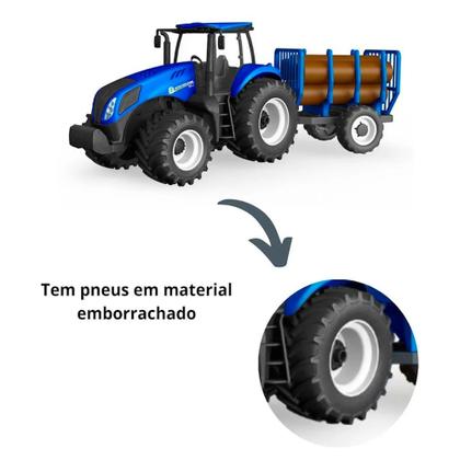 Imagem de Caminhão Trator de Plantação Reboque Carreta de Carga Azul