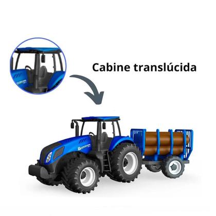 Imagem de Caminhão Trator de Plantação Reboque Carreta de Carga Azul