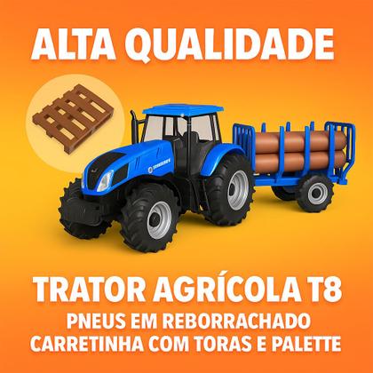 Imagem de Caminhão Trator de Plantação Reboque Carreta de Carga Azul