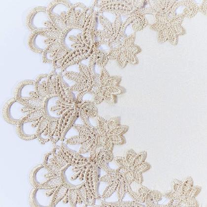 Imagem de Caminho de Mesa Rendado Bordado Veneza Luxo Bege 40x150cm Jolitex