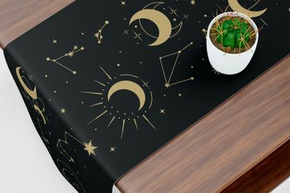 Imagem de Caminho De Mesa Trilho Celestial Lua e Estrelas Preto