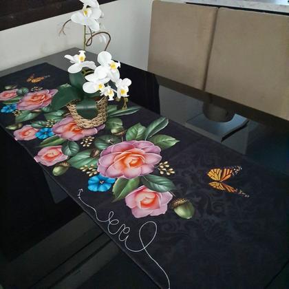 Imagem de Caminho Trilho de Mesa Flor Rosa 02 Retangular 6 Cadeiras