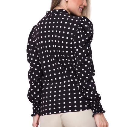 Imagem de Camisa Blusa Feminina Manga Longa Bufante Com Gola Laço Poa