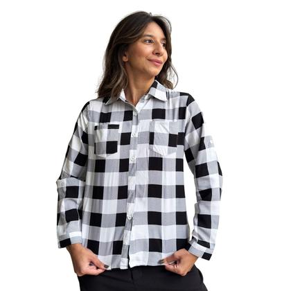 Imagem de Camisa Blusa Xadrez Manga Feminina Com Bolso Quadriculada COR:PINKTAMANHO:P