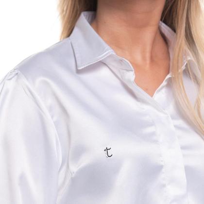 Imagem de Camisa Botão Clássica Feminina Cetim Toque de Seda