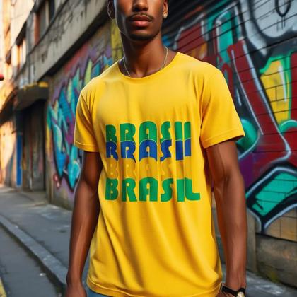 Imagem de Camisa Brasil Cores Vibrantes Vivas Algodao Copa Do Mundo Torcedor Hexa Unissex Urbano Casual Verao