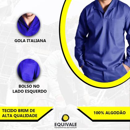 Imagem de Camisa Brim Manga Longa Gola Italiana Uniforme Profissional