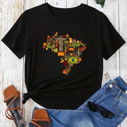 Imagem de Camisa Camiseta Feminina Brasil Brazil Cristo Redentor Rio de Janeiro Bandeira Cultura Praia Algodão