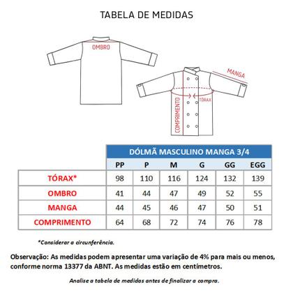 Imagem de Camisa Chefe Cozinha Dolmãn Masculino Manga 3/4