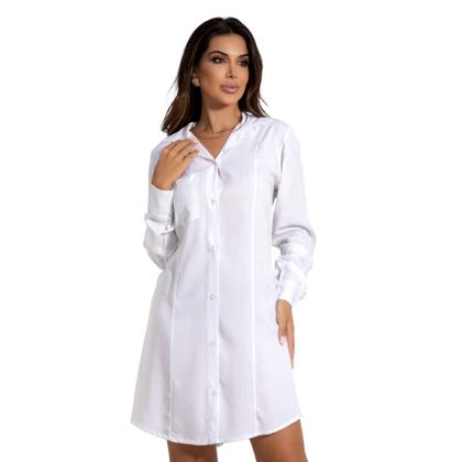 Imagem de Camisa Chemise Feminina Camisão Manga Longa Com Botões Vestido Saída De Praia