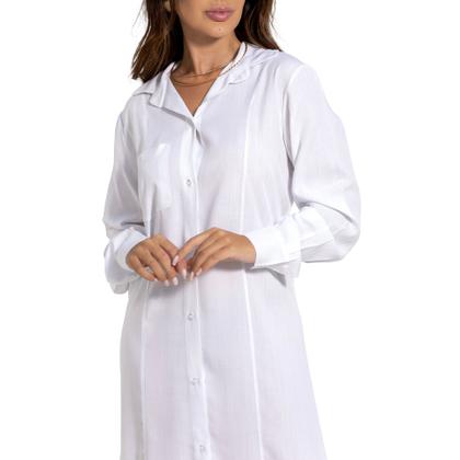 Imagem de Camisa Chemise Feminina Camisão Manga Longa Com Botões Vestido Saída De Praia