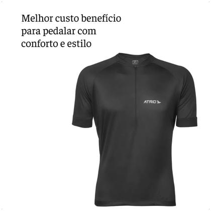 Imagem de Camisa Ciclismo Masculina Tam G Preta UV30+ Dryfit Sport Corrida Treino Academia Musculação Atrio VB003