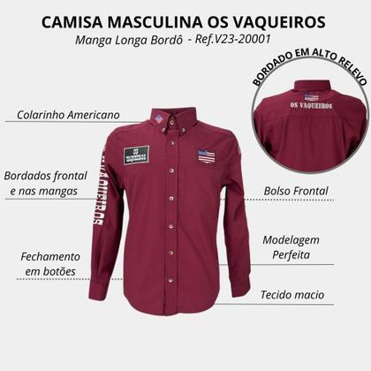 Imagem de Camisa Country Competição Masculina Os Vaqueiros Bordada Cowboy Bordô Branco Azul Marinho
