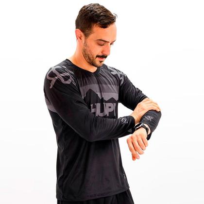 Imagem de Camisa de Ciclismo Hupi Shadow All Black Manga Longa Modelagem Confortável Preto