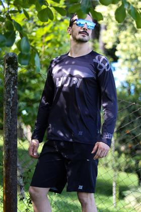 Imagem de Camisa de Ciclismo Hupi Shadow All Black Manga Longa Modelagem Confortável Preto