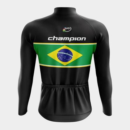 Imagem de Camisa de Ciclismo Masculina Champion Brasil Manga Longa PRO 3 Bolsos Traseiros Utilitários Proteção Uv Zíper Parcial